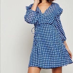 mango check gingham blue wrap dress women's 2